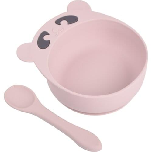 2 Pcs Cartoon Bear Baby Training Feeding Food Bowl Spoon Set Anti Slip Silicone Suction Dinner Plate Dish Scoops Utensil