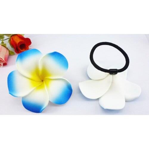20 New blue color Foam Hawaiian Plumeria flower Frangipani Flower bridal hair bands elastic bands 6cm