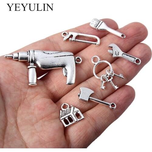 20pcs Tools Charms Antique Silver Color Zinc Alloy Pendant for DIY Charm Choker Necklace Bracelet Jewelry