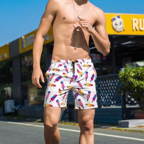 2018 new trend cartoon ice loll print couples honeymoon vacation swimwear men swimsuit sunga women beach board swim trunk shorts