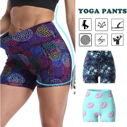2021 Hot Women Casual Fashion Print Elastic High Waist Push Up Fitness Yoga Shorts Running Gym Stretch Sports Short Pants