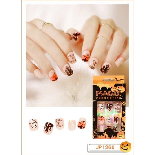 24pcs/box Halloween New Fake Nails With Glue Grimace Printed Type Removable Short Paragraph Fashion Manicure False Nail Press On