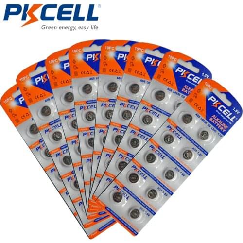 80pcs/8packs PKCELL 1.5V AG9 Battery 394A 394 SR936SW LR936 LR45 SR45 SR93