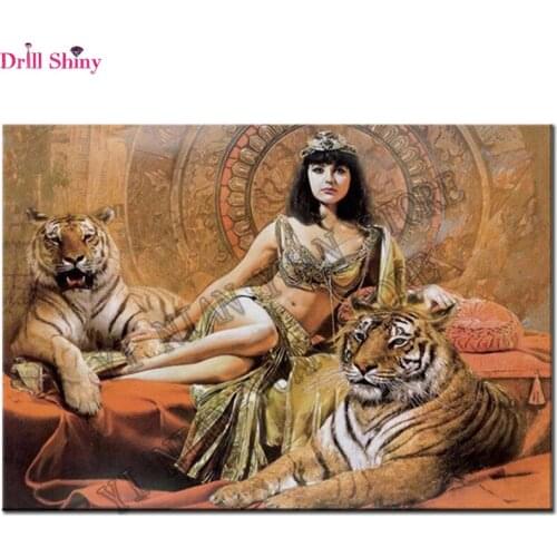 5D DIY Diamond Painting Tiger & Girl Cross Stitch Full Drill Pattern Resin Diamond Embroidery Diamond Mosaic kit Home Decoration