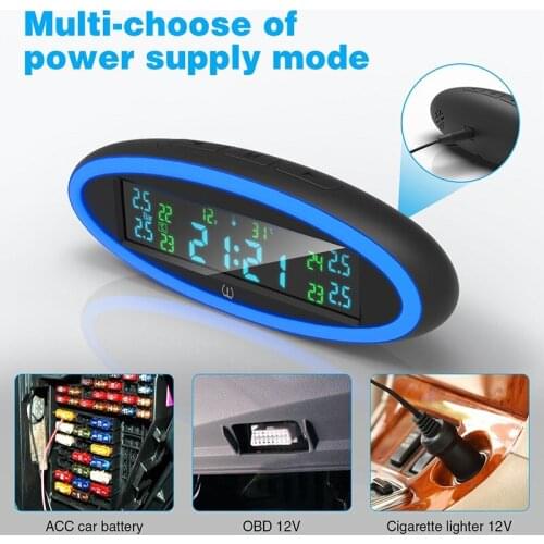 Car Tire Pressure System TPMS 12V LCD Colorful Charger with OBD Auto Security Alarm Internal Sensor ACC USB Tyre Externa