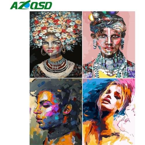 AZQSD Unframe Pictures By Numbers African Abstract Art Acrylic Paint DIY Painting By Numbers Portrait Handpainted Gift
