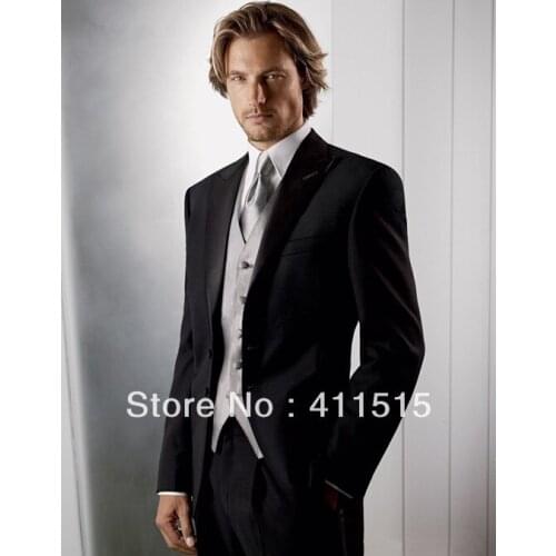 Free shipping!custom made cheap black man tuxedo Peak Lapel Groom wear Tuxedos Wedding Clothing Mens Suitsparty groom dress