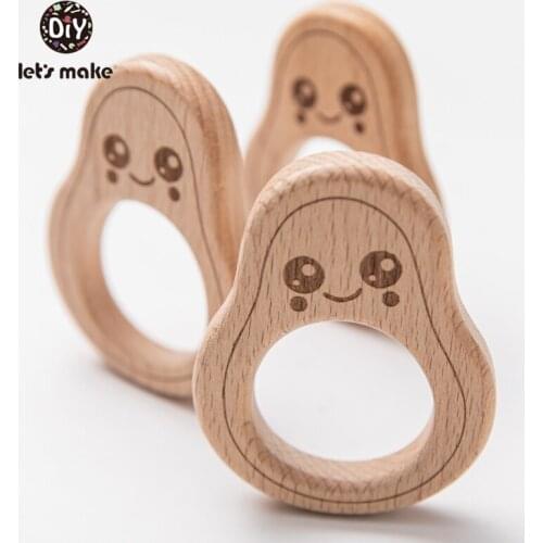 Lets Make 3PC/10pcs Wooden Teether Rodent Avocado Wooden Teething Toys Food Grade Beech Pendant For Pacifier Chain printing