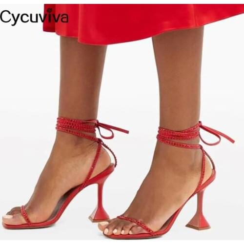 Designer Crystal Gladiator Sandals Women Ankle Strap High Heel Slides Rhinestone Stilettos Summer Ladies Party Wedding Shoes