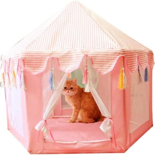 HobbyLane Hexagon Pet Tent Graspable Detachable Washable Sweet Printing Cat House Cute Little Pets Oxford Sleeping House Decor