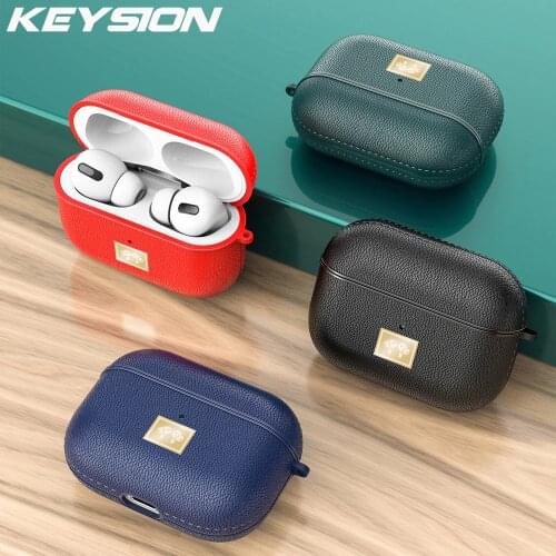 KEYSION Shockproof Case for Airpods Pro leather texture soft silicone with Anti-lost Buckle Earphone cover for AirPods Pro 3