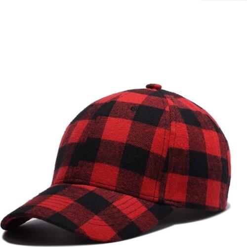 Classic Plaid Print Cotton Baseball Caps Red-Black Checkered Hat Buffalo Plaid Hat for Women Men Outdoor Hat Casual Cap