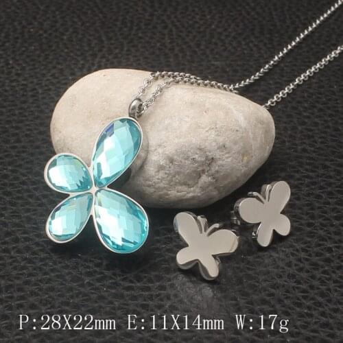 Silver Color Wholesale Fashion Stainless Steel Jewelry Sets Pendants Necklace And Earrings For Women SBJZ009