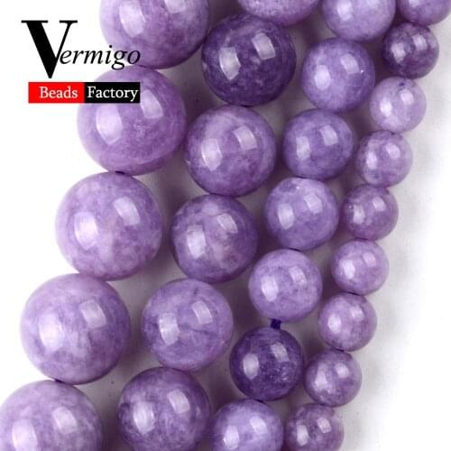 Natural Gem Stone Lilac Jades Round Beads For Jewelry Making 6/8/10/12mm Spacer Loose Beads Diy Bracelet Necklace 15‘’ Wholesale