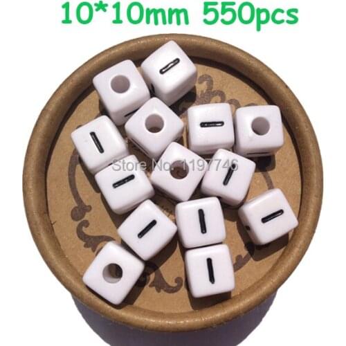 Fashion Letter Alphabet Beads White Acrylic Cube 10mm Beads With Big Hole Fit DIY Jewelry Necklace Making For Women Kids 550pcs