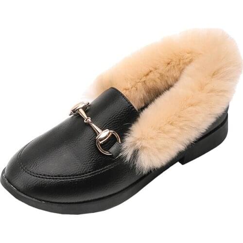 Autumn Winter warm girls dough shoes kids loafers children shoes fashion faux fur crystal floral embroidery PU 3 to 12 yrs