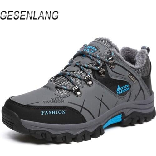 Mens Plus Fur Hiking Shoes Outdoor Climbing Mountain Trekking Snow Walking Nonslip Durable Comfortable Warm Winter Sneakers NEW