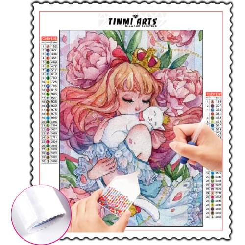5D Diy Poured Glue Diamond Painting Kits Scalloped Edge Cartoon Girl Portrait Full Round Dirll Embroidery Handmade Products Gift