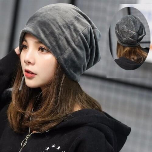 Autumn Women Hat Beanie Multifunction Knitted Cotton Hat Female Casual Soft Baggy Winter Cap Solid Color Ponytail Caps