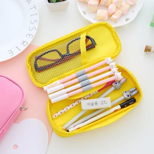 1pcs Creative Canvas Pencil Case Large Storage Pen Bag Simple Style Zipper Pencil Bag for Boys&Girls School Stationery Supplies