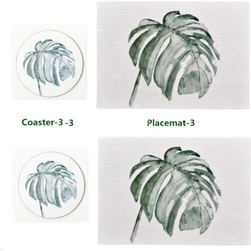 Green Plant Table Mat 2pcs Soft PVC Placemats and 2pcs Wood Coaster Pad Non-slip Heated Coffee Tea drink Coasters Brand Mat 1set
