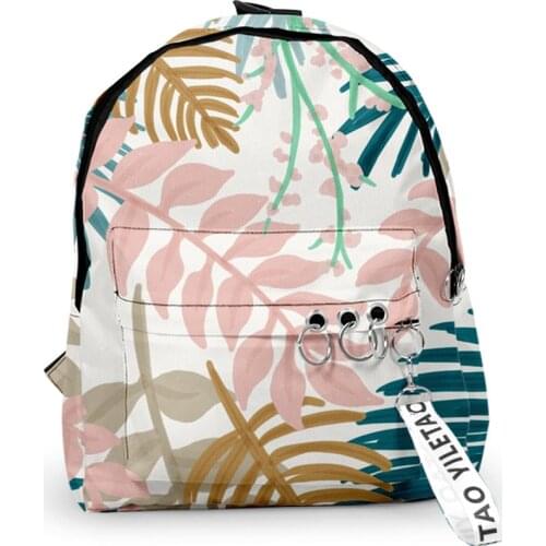 Trendy Leaf pattern School Bags Travel Bags Boys Girls Cute Small Bags 3D Print Oxford Waterproof Key Chain Notebook Backpacks