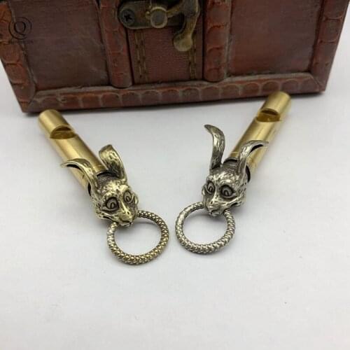 Kawaii Long-eared Rabbit Brass Whistle Car Keychain Pendant Jewelry Outdoor Referee Survival Whistles EDC Tool DIY Keyring
