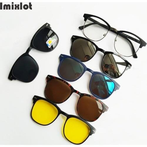 5 Lens Clip On Sunglasses Men Women Polarized Clip On Glasses Magnetic Sunglasses Optical Prescription Eyewear Frames Eyeglass