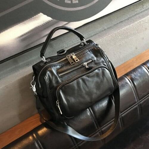 Fashion Cow Women New Leather Black Crossbody Bag Female Casual Soft Genuine Leather Shoulder Handbag Zipper Messenger Bag