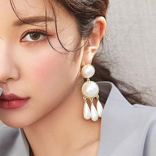 Vintage Women Faux Pearl Water Drop Pendant Ear Stud Earrings Banquet Jewelry new