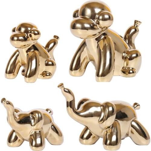 Gold Metallic Plating Balloon Monkey/Elephant Statue Ornaments Resin Office Living Room Home Soft Decorations Creative Craft