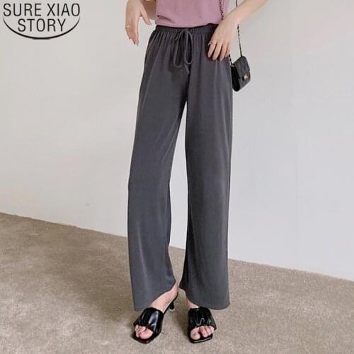 Drawstring Loose High Waist Wide Leg Pants Solid Women Summer 2021 Thin Korean Style Loose All-match Women Casual Pants 10002