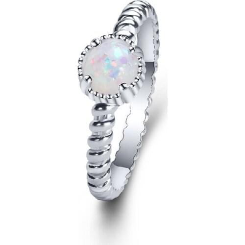 Fashion Round Rings 925 Silver Jewelry with Created Opal Gemstone Finger Ring Accessories for Women Wedding Promise Party Gift