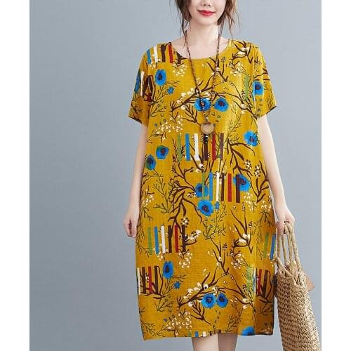 Thin Soft Cotton Linen Prairie Chic Travel Casual Dress 2021 New Arrival Loose Summer Dress Print Floral Women Beach Style Dress