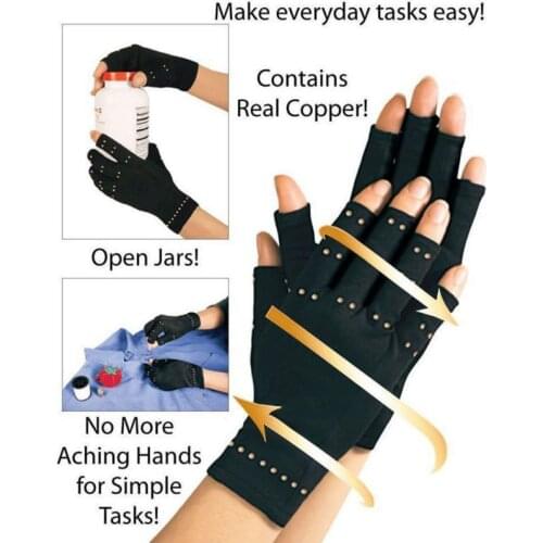 1 Pair Unisex Copper Fiber Therapy Compression Gloves Wrist Support Hand Arthritis Joint Pain Relief Half Finger Therapy Gloves