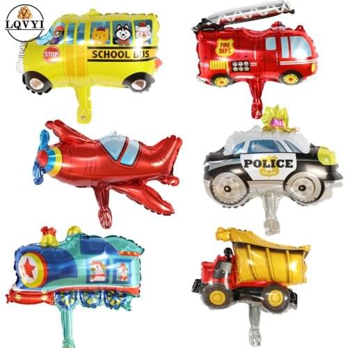 10pcs car aluminum ballon transportation car Fire truk train children birthday toy party decoration aluminum balloons globos
