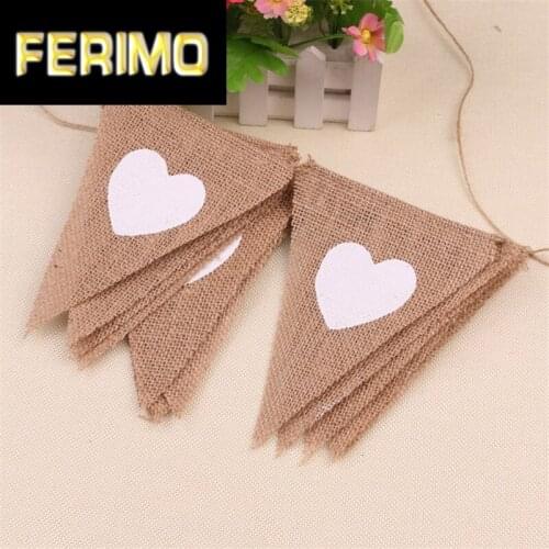 3.5M Love Heart Shape Rustic Hessian Jute Linen Bunting Flags Burlap Pennant Wedding Banners Hanging Garland Party Decoration