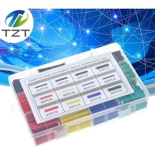 530pcs Heat Shrink Tubing Insulation Shrinkable Tube Assortment Electronic Polyolefin Ratio 2:1 Wrap Wire Cable Sleeve Kit IC