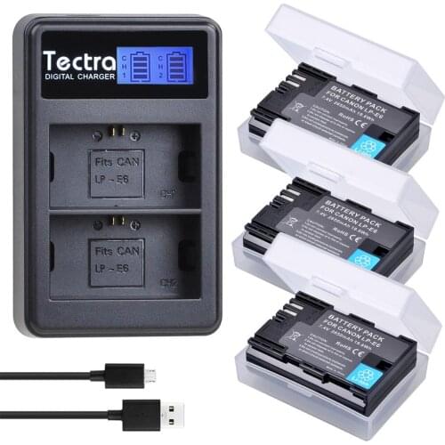 3pc 2650mAh LP-E6 LPE6 LP E6 LP-E6N Li-ion Battery Pack+LCD Dual Charger for Canon EOS 5DS 5D Mark II III 6D 7D 60D 70D 80D