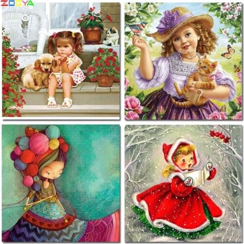 Zooya Diy Diamond Painting Full Mosaic Diamond Cross Stitch Kit Diamond Embroidery Girl Dog Cat Home Decoration Handmade Sp445