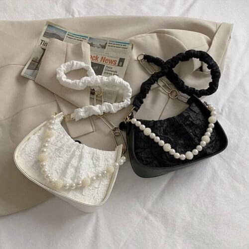 2022 Travel Female Bag Luxury Pearl Brand Designer Handbag and Purses Vintage Canvas Underarm Shoulder Bags for Women