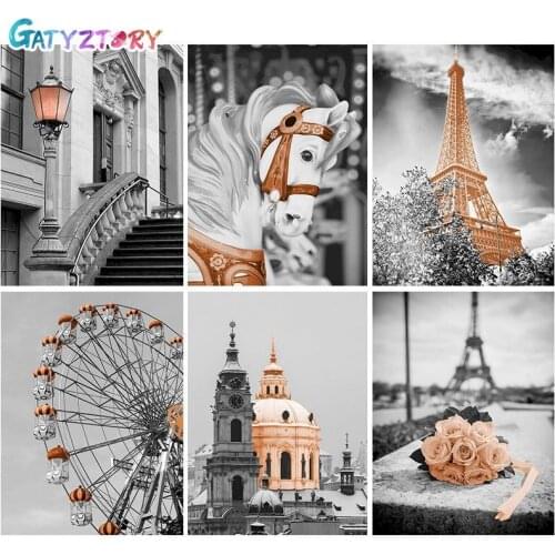 GATYZTORY Paint By Numbers For Adults Tower Building Picture On Canvas Landscape Coloring By Numbers Acrylic paints Home Decor 6
