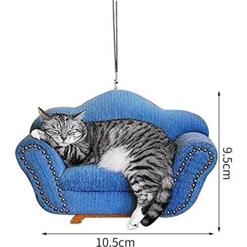 Cat Car Hanging Ornament Lazy Cute Sofa Cat Car Rearview Mirror Pendant Cradle Kitty Car Interior Decoration Cartoon Cute Cat