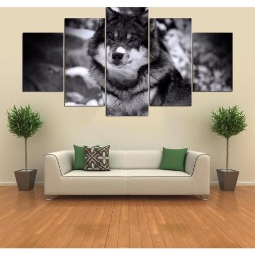 HD Print Canvas Painting Home Decorative Modular 5 Panel Animal Wolf Wall Art Prints Panels Poster For Living Room