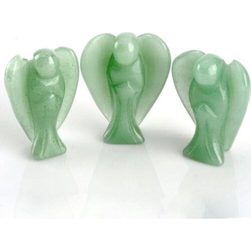 Chakra Healing Stones Crystals Angel Statue Ornament, Natural Crystal Green Aventurine Crystal Angle Bead 2inches 1pcs pack