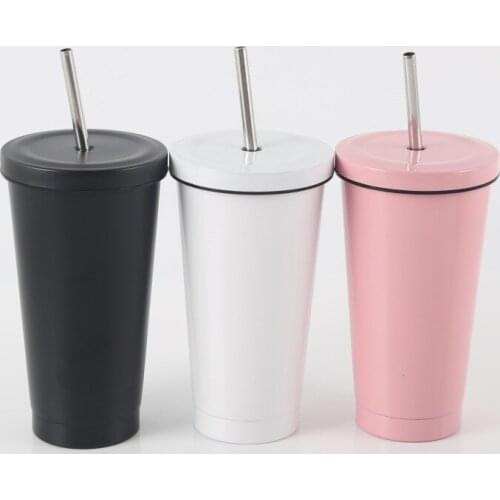 Stainless Steel Coffee Mug 500ml Thermo Mug With lid Beer Mugs For Tea Cup Vacuum Flask Metal Cup Drink Straw Travel Cups Caneca