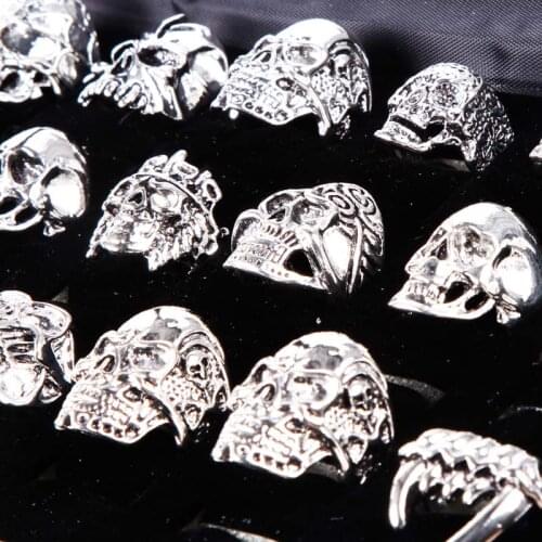Best selling 30 pieces / batch rock punk skull ring male domineering retro Thai silver single personality index finger ring