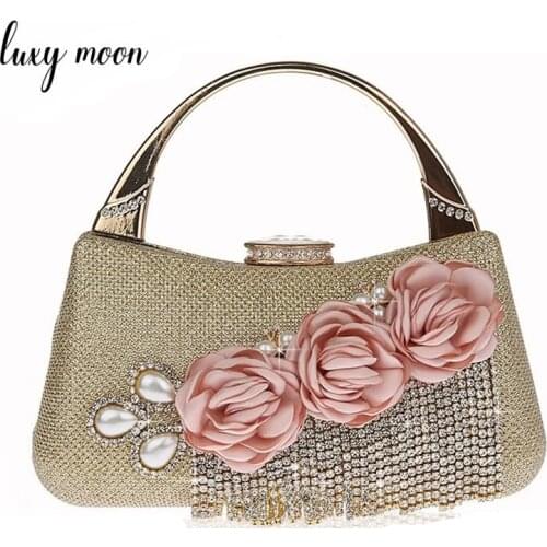 LUXY MOON Women Handbag Fashion Flower Tassels Day Clutches Diamond Beaded Womens Purse Wallet Wedding Bags with Chain ZD740