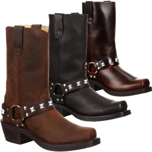 Men Cowboy Western Boots Fashion Flat Heel Shoes Low Heel Casual Mid Calf Tall Faux Leather Boots Square Toe Boots