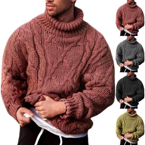 Autumn Winter Men Sweater Solid Color Twist Knitted Turtleneck Sweater Warm Knitted Sweater Mens Jumpers Pullovers pull homme